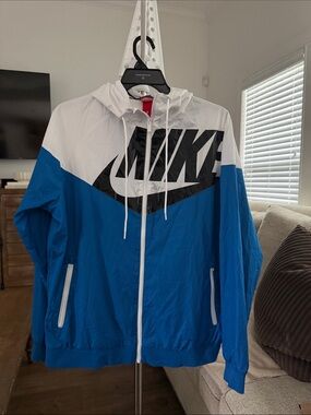 Nike Blue, White & Black Colorblock Windbreaker Jacket size X-LARGE